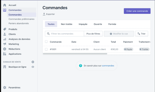 gestion commandes shopify