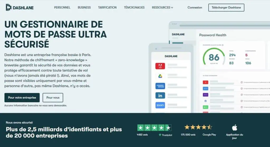 dashlane gestionnaire mot passe