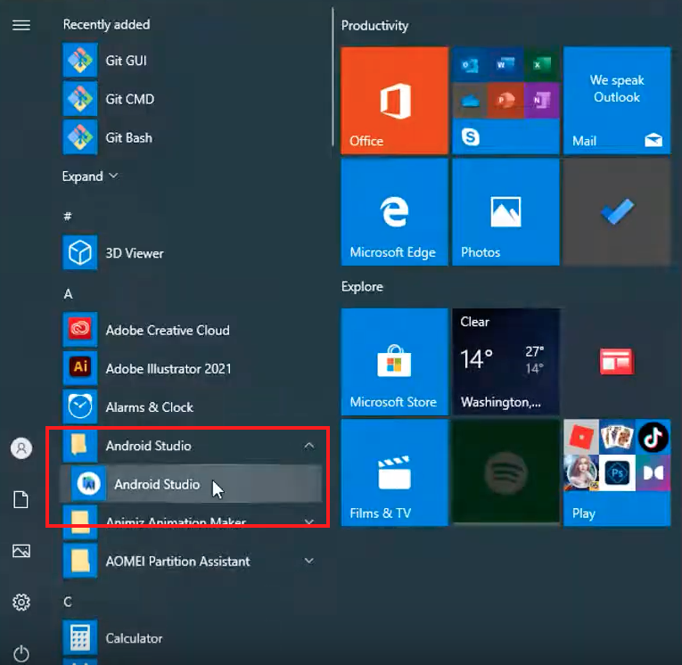 start android studio