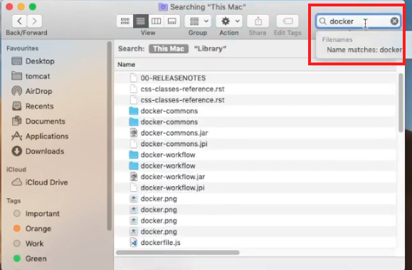 search docker files finder