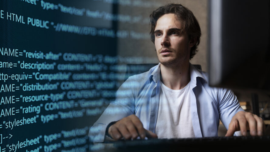 person working html computer