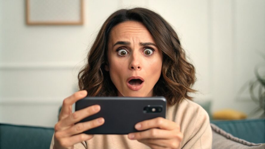 a woman amazed by what she sees on her smartphone