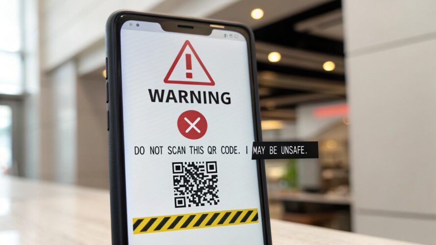 warning for qr code on smartphone