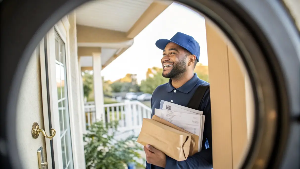 watching through a doorbell camera and seeing smil